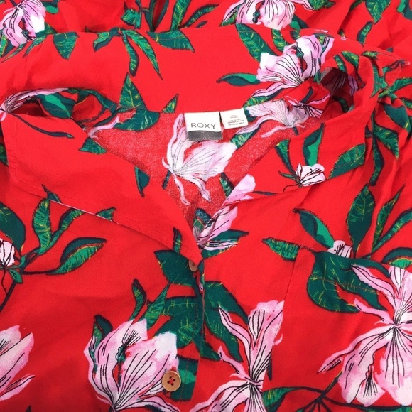 Roxy Red Vacation Floral Collared V Neck Sun Dress - Picture 6 of 8